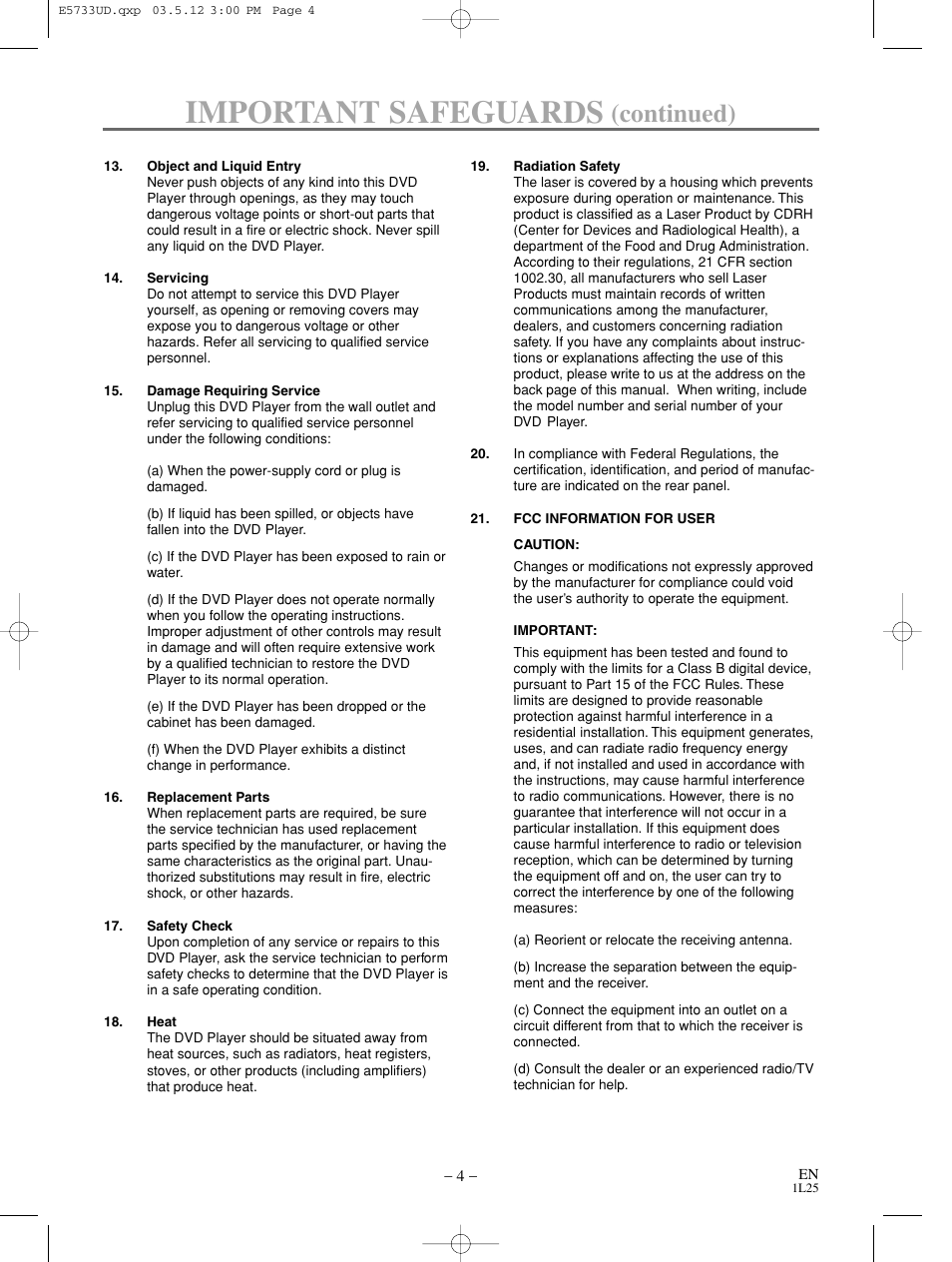 Important safeguards, Continued) | MITSUBISHI ELECTRIC DD-8040 User Manual | Page 4 / 40