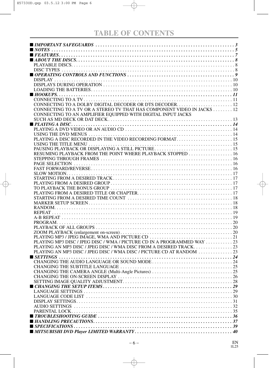 MITSUBISHI ELECTRIC DD-8040 User Manual | Page 6 / 40