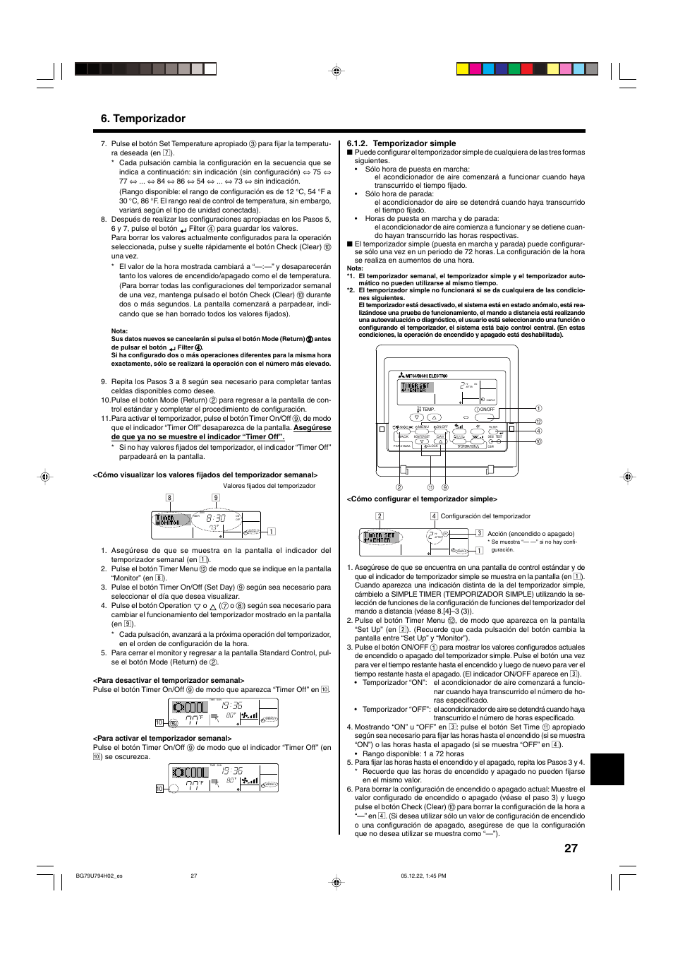 Temporizador | MITSUBISHI ELECTRIC PKA-AGAL User Manual | Page 27 / 37