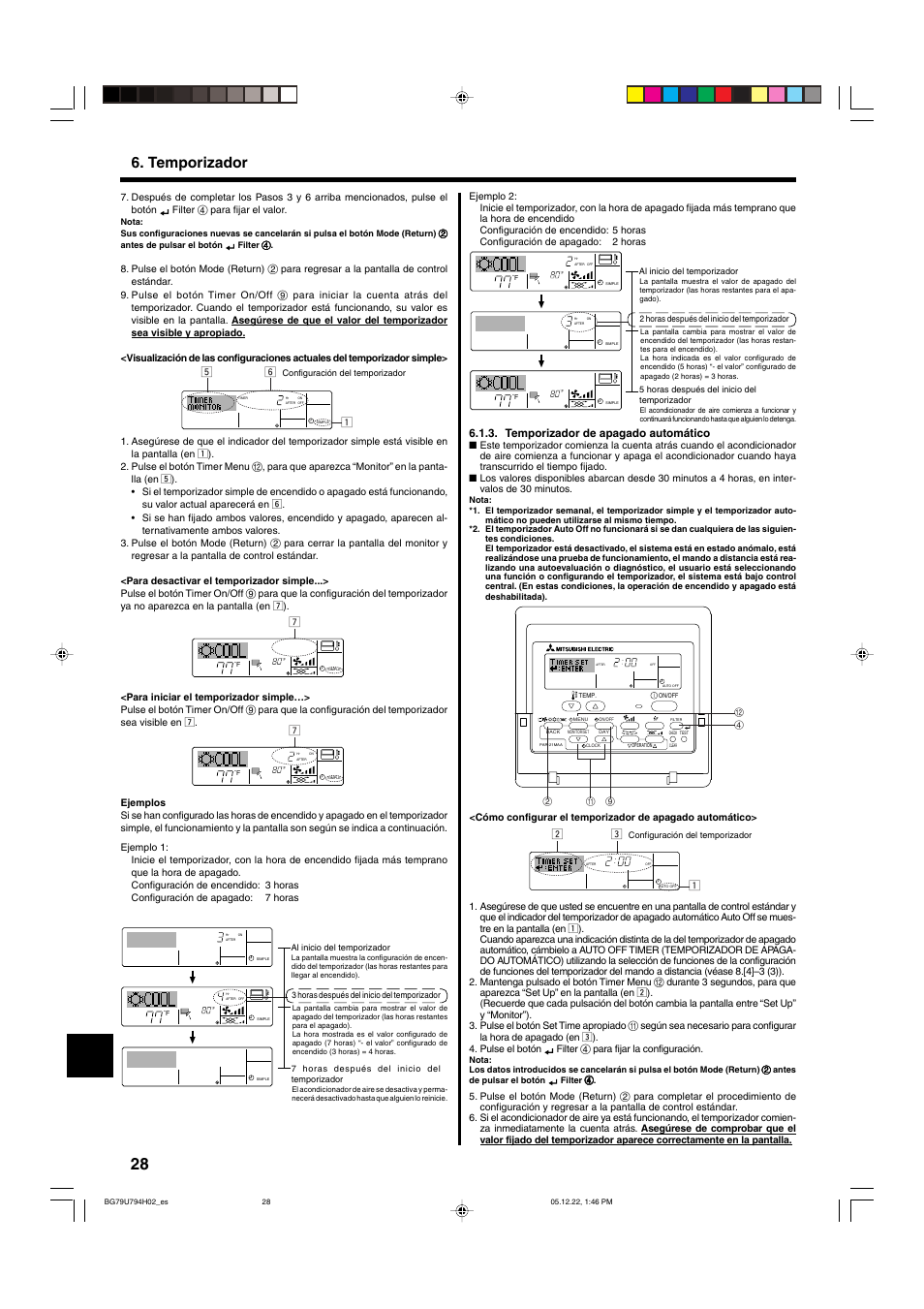 Temporizador, Temporizador de apagado automático | MITSUBISHI ELECTRIC PKA-AGAL User Manual | Page 28 / 37