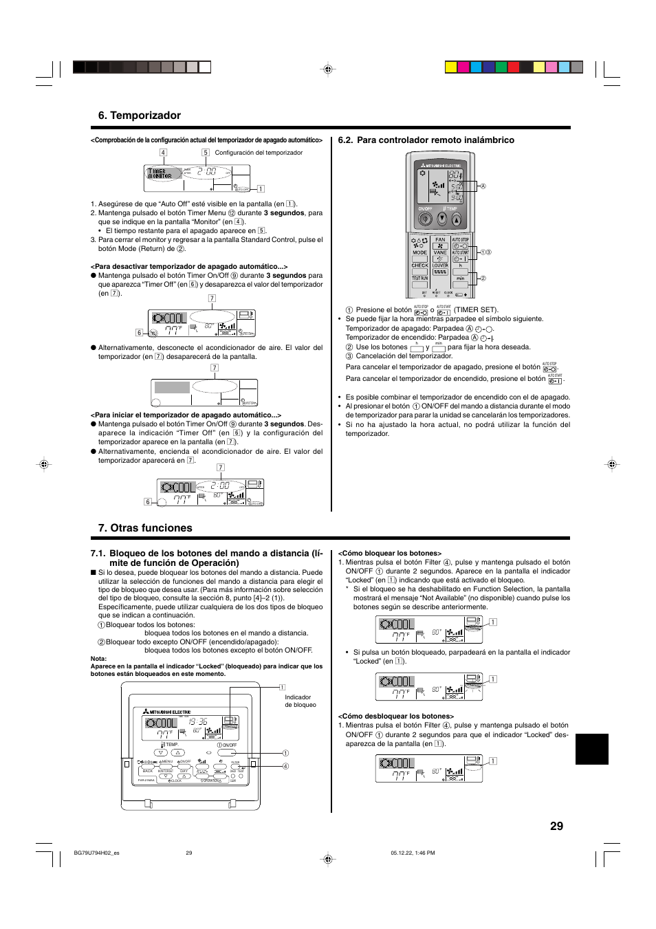 Otras funciones, Temporizador, Para controlador remoto inalámbrico | MITSUBISHI ELECTRIC PKA-AGAL User Manual | Page 29 / 37