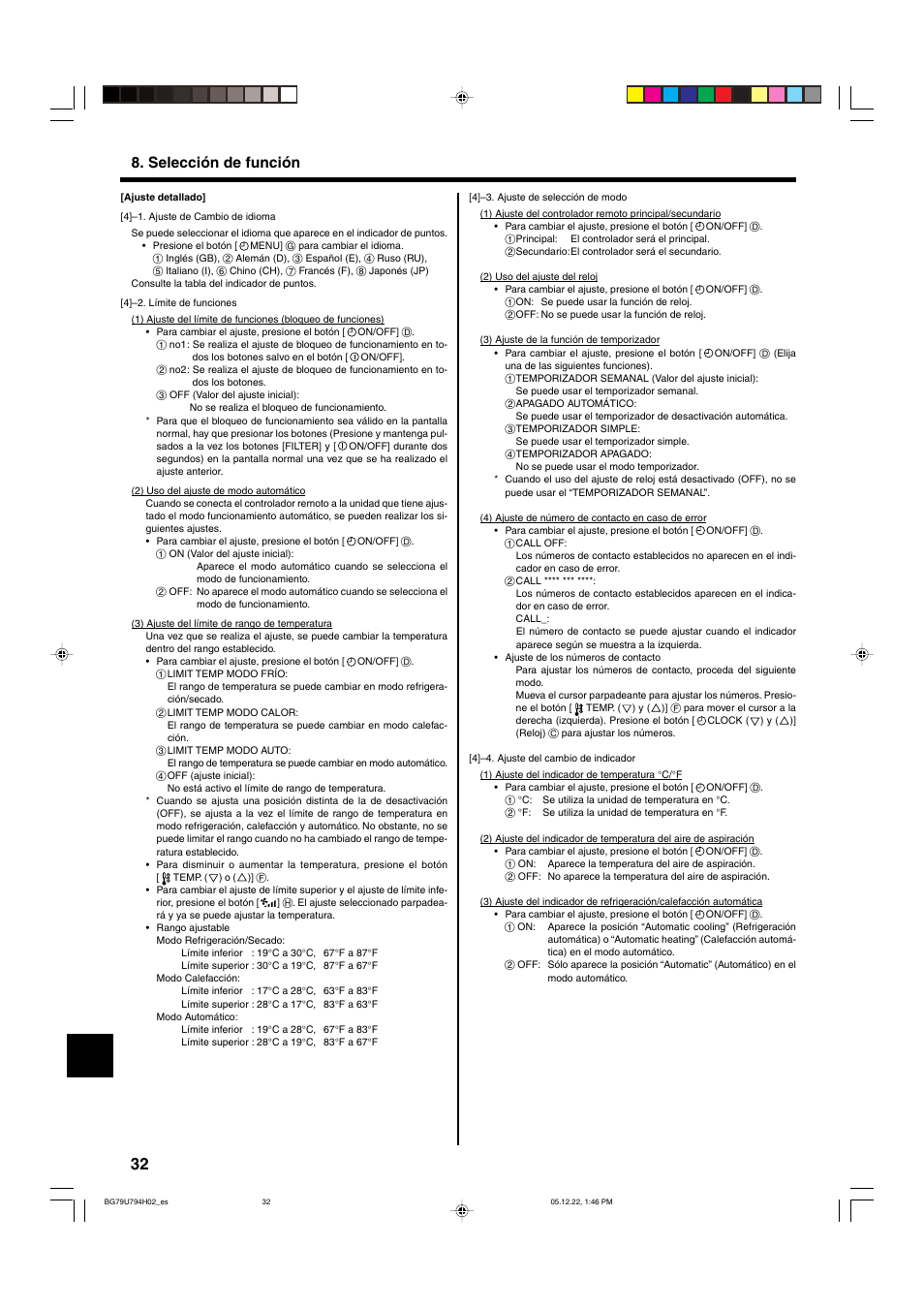 Selección de función | MITSUBISHI ELECTRIC PKA-AGAL User Manual | Page 32 / 37