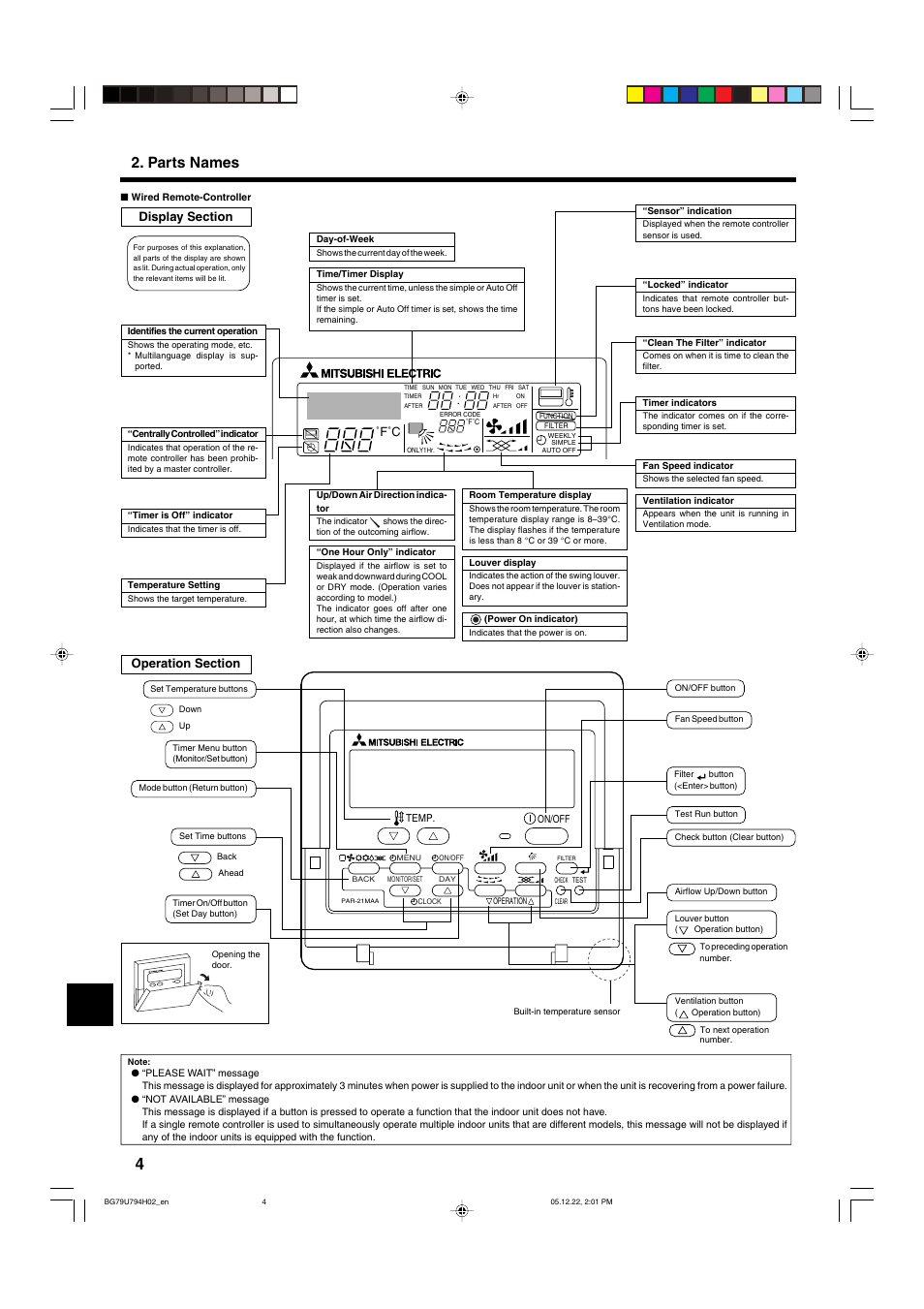 Parts names | MITSUBISHI ELECTRIC PKA-AGAL User Manual | Page 4 / 37