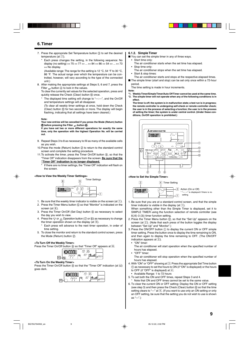 Timer | MITSUBISHI ELECTRIC PKA-AGAL User Manual | Page 9 / 37