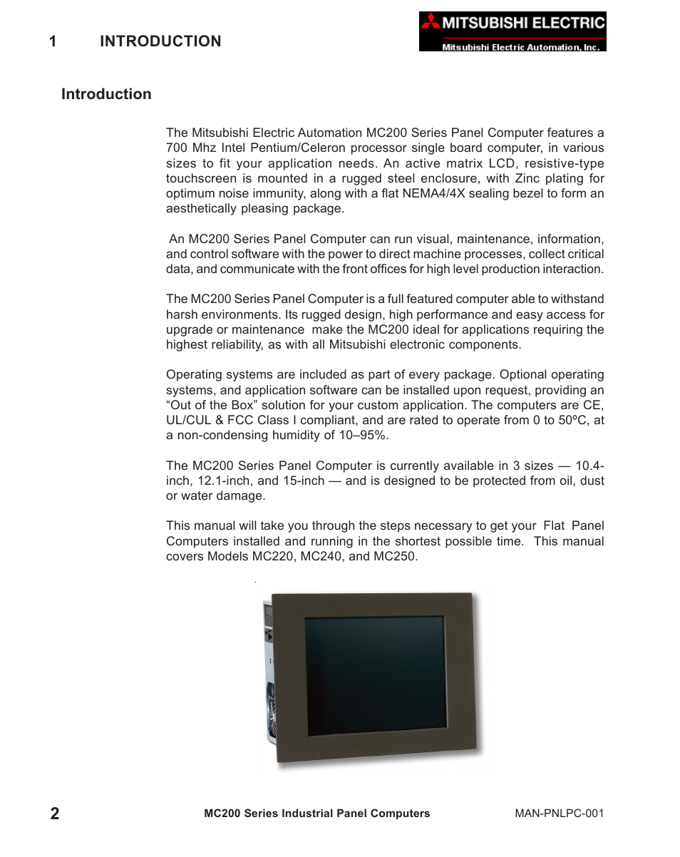 Introduction | MITSUBISHI ELECTRIC MC 200 User Manual | Page 6 / 30