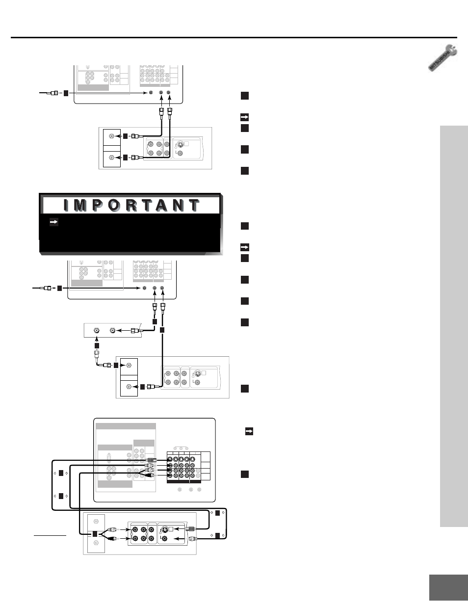 Connecting a vcr, Part ii: installation, Antennas or wall outlet cable | Now complete figure 3, step 1 - 2. cable box, Figure 1), Figure 2), Figure 3) | MITSUBISHI ELECTRIC WD-65000 User Manual | Page 17 / 71