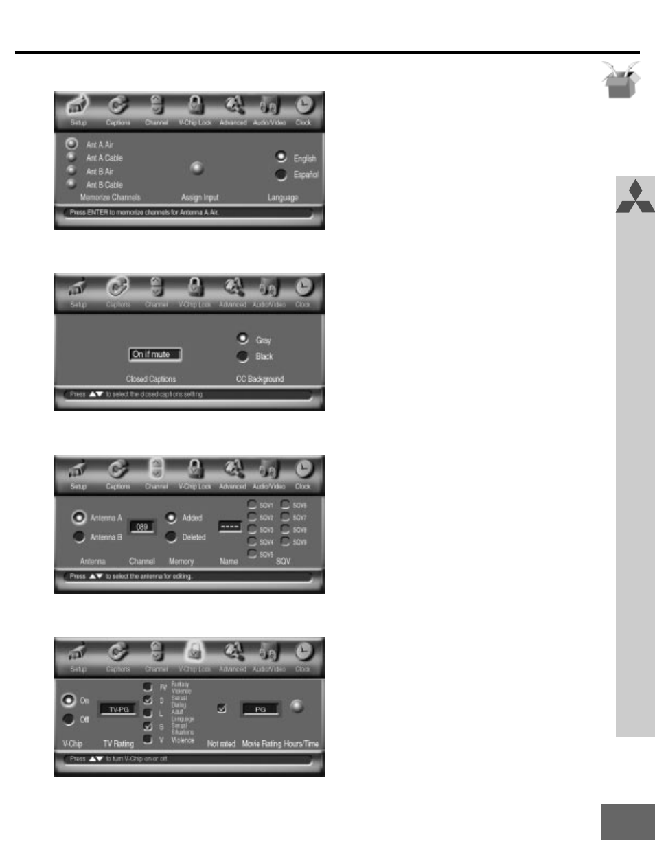 Menu screens (overview) | MITSUBISHI ELECTRIC WD-65000 User Manual | Page 31 / 71