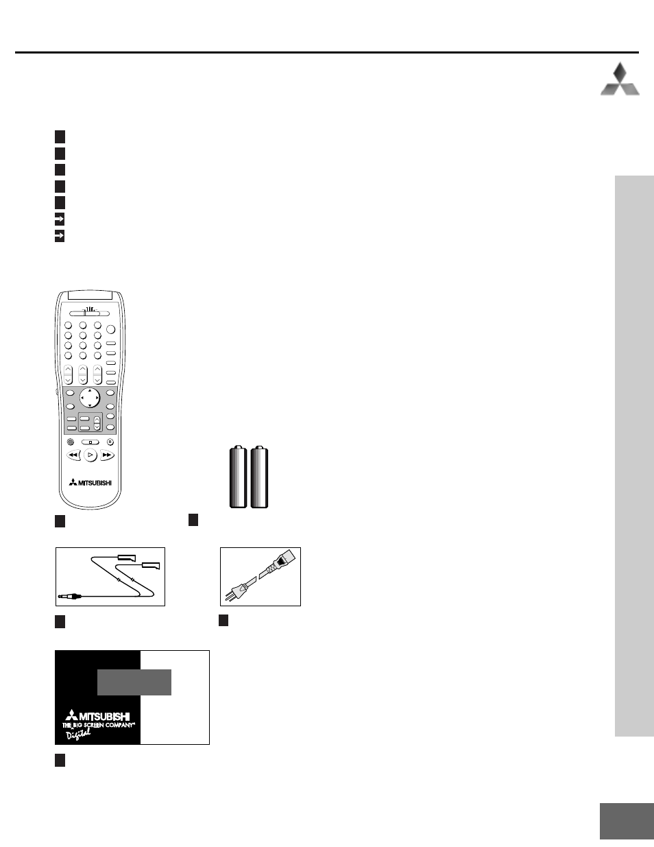 Special features, Dlp™ technology, Hd upgradeable | Wide screen picture format, Pip/pop viewing option, V-chip technology, Multibrand remote control, Product registration card, See pages 20 - 21, See pages 54 - 55 | MITSUBISHI ELECTRIC WD-65000 User Manual | Page 9 / 71