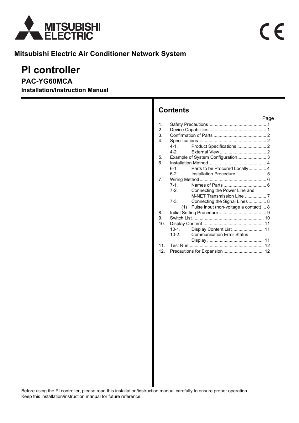 MITSUBISHI ELECTRIC PAC-YG60MCA User Manual | 16 pages