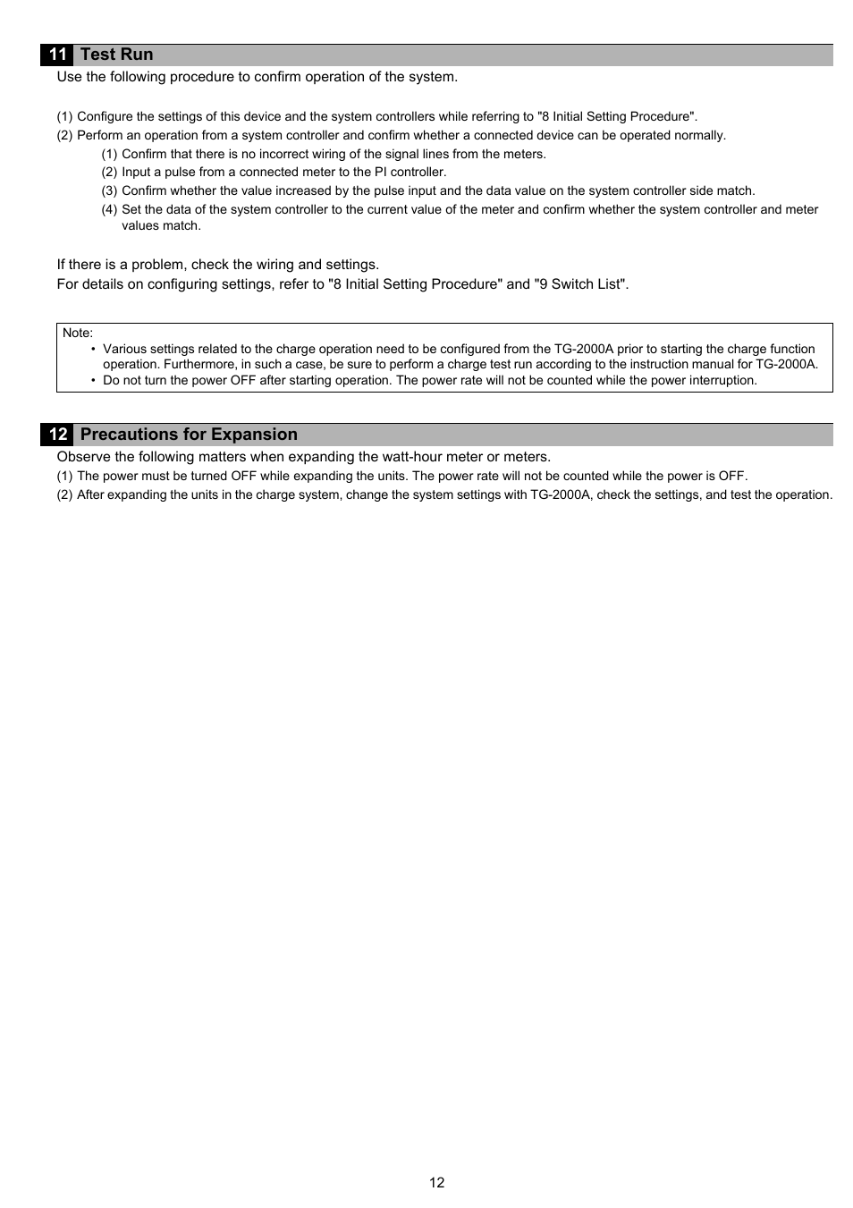 11 test run, 12 precautions for expansion | MITSUBISHI ELECTRIC PAC-YG60MCA User Manual | Page 13 / 16