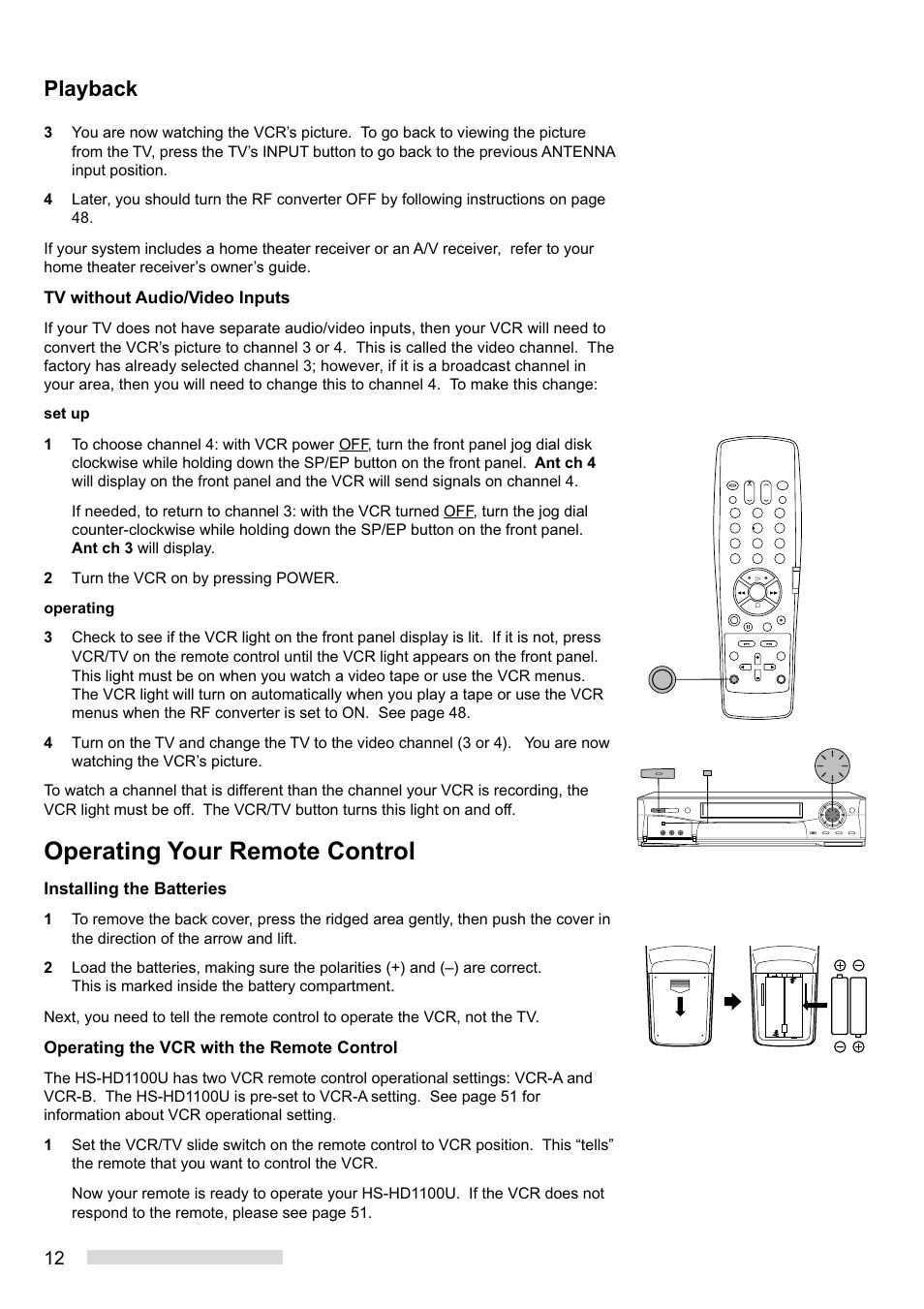 Operating your remote control, Playback | MITSUBISHI ELECTRIC HS-HD1100U User Manual | Page 14 / 64