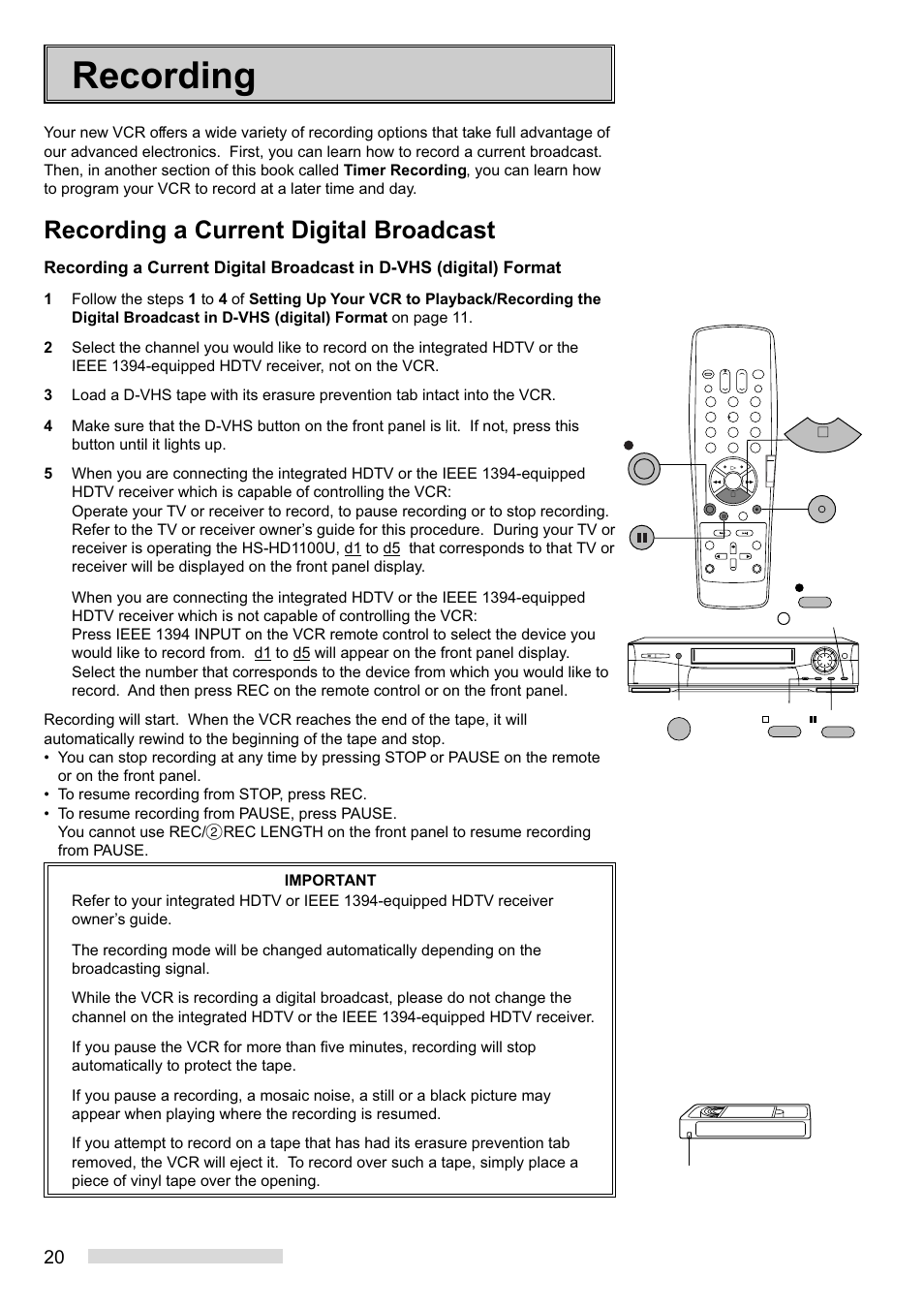 Recording, Recording a current digital broadcast | MITSUBISHI ELECTRIC HS-HD1100U User Manual | Page 22 / 64