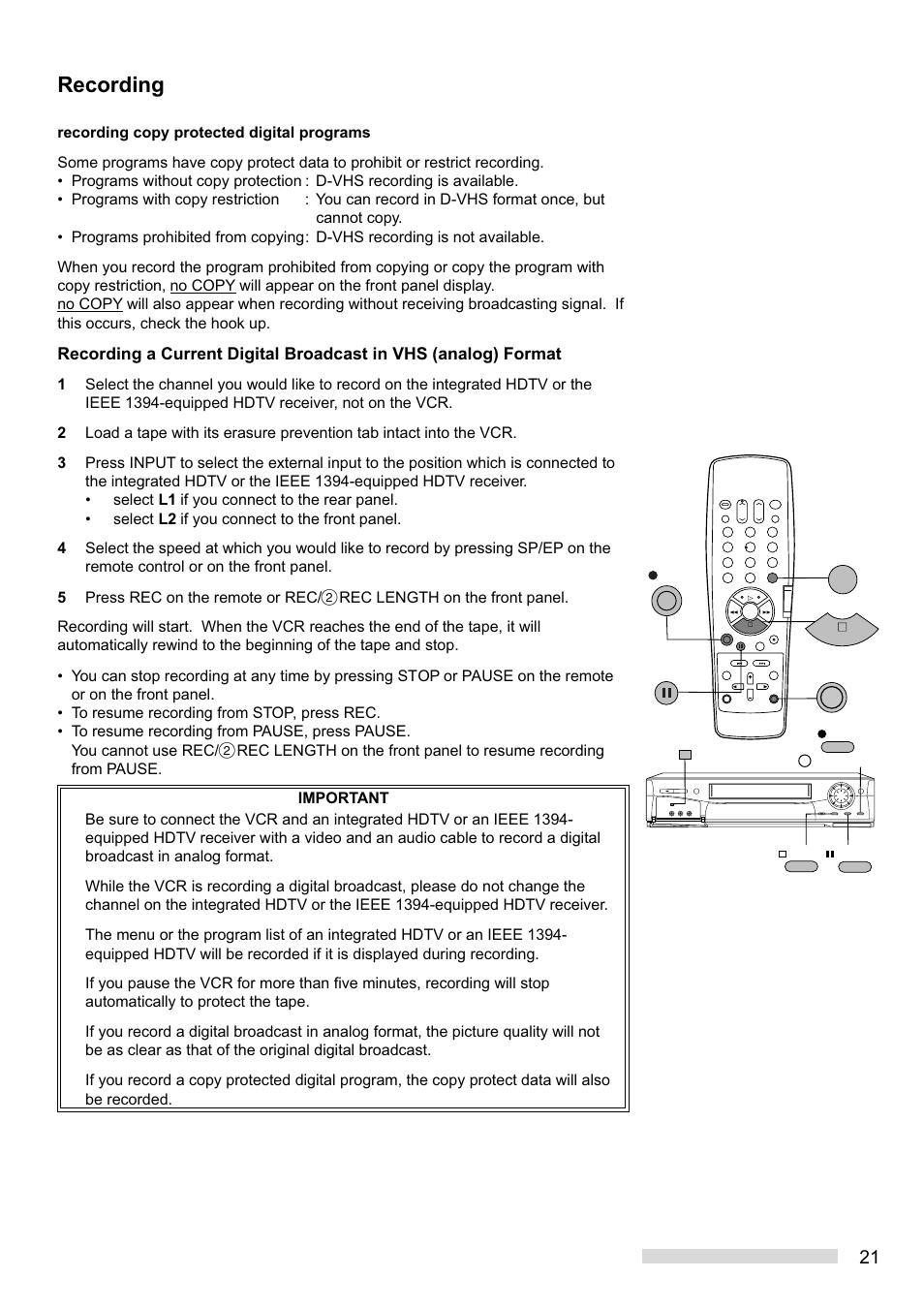 Recording | MITSUBISHI ELECTRIC HS-HD1100U User Manual | Page 23 / 64