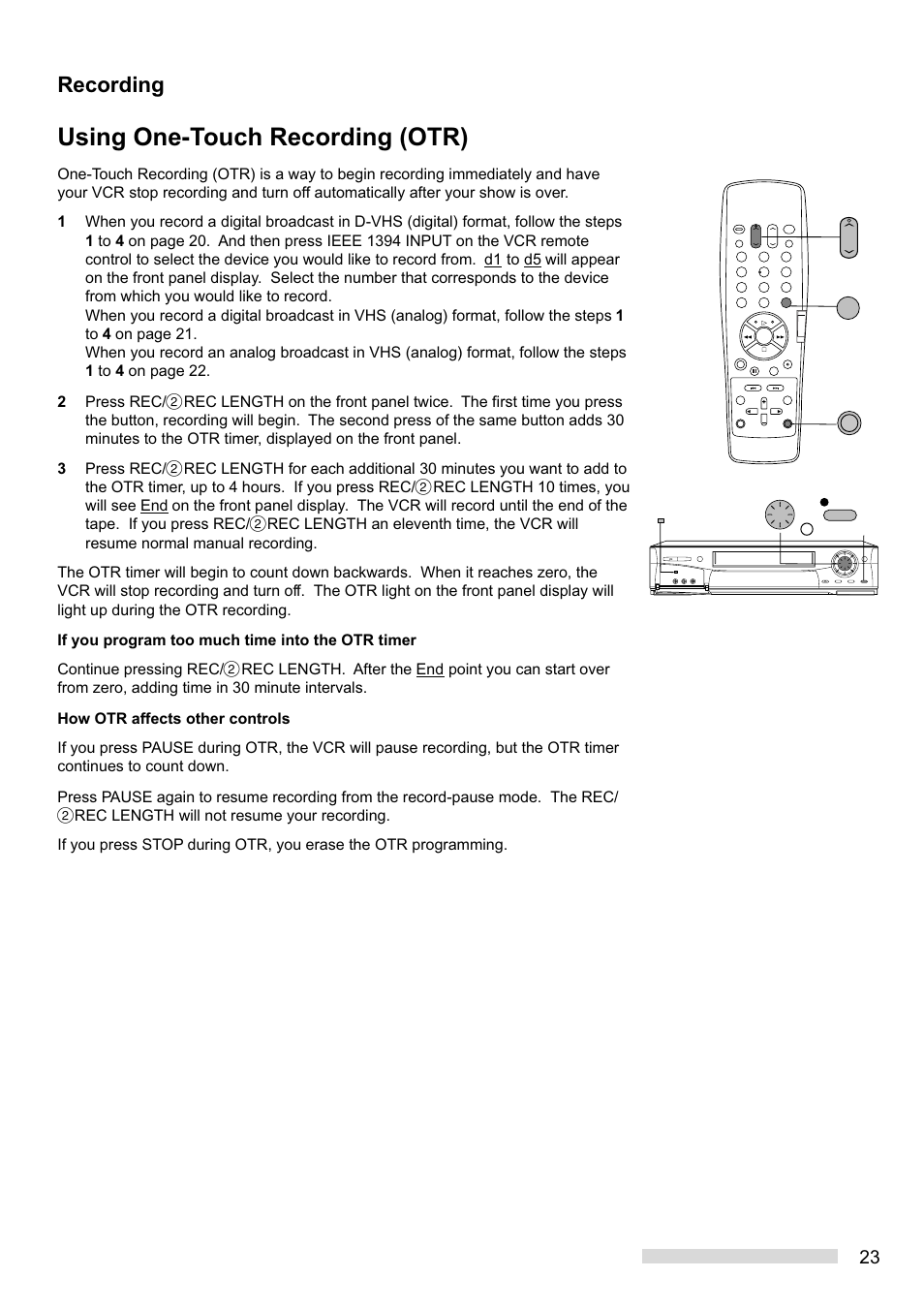 Using one-touch recording (otr), Recording | MITSUBISHI ELECTRIC HS-HD1100U User Manual | Page 25 / 64