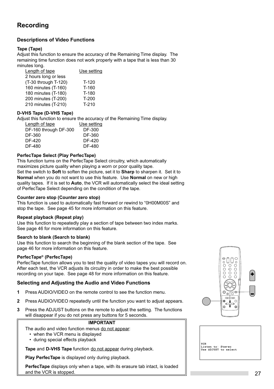 Recording | MITSUBISHI ELECTRIC HS-HD1100U User Manual | Page 29 / 64