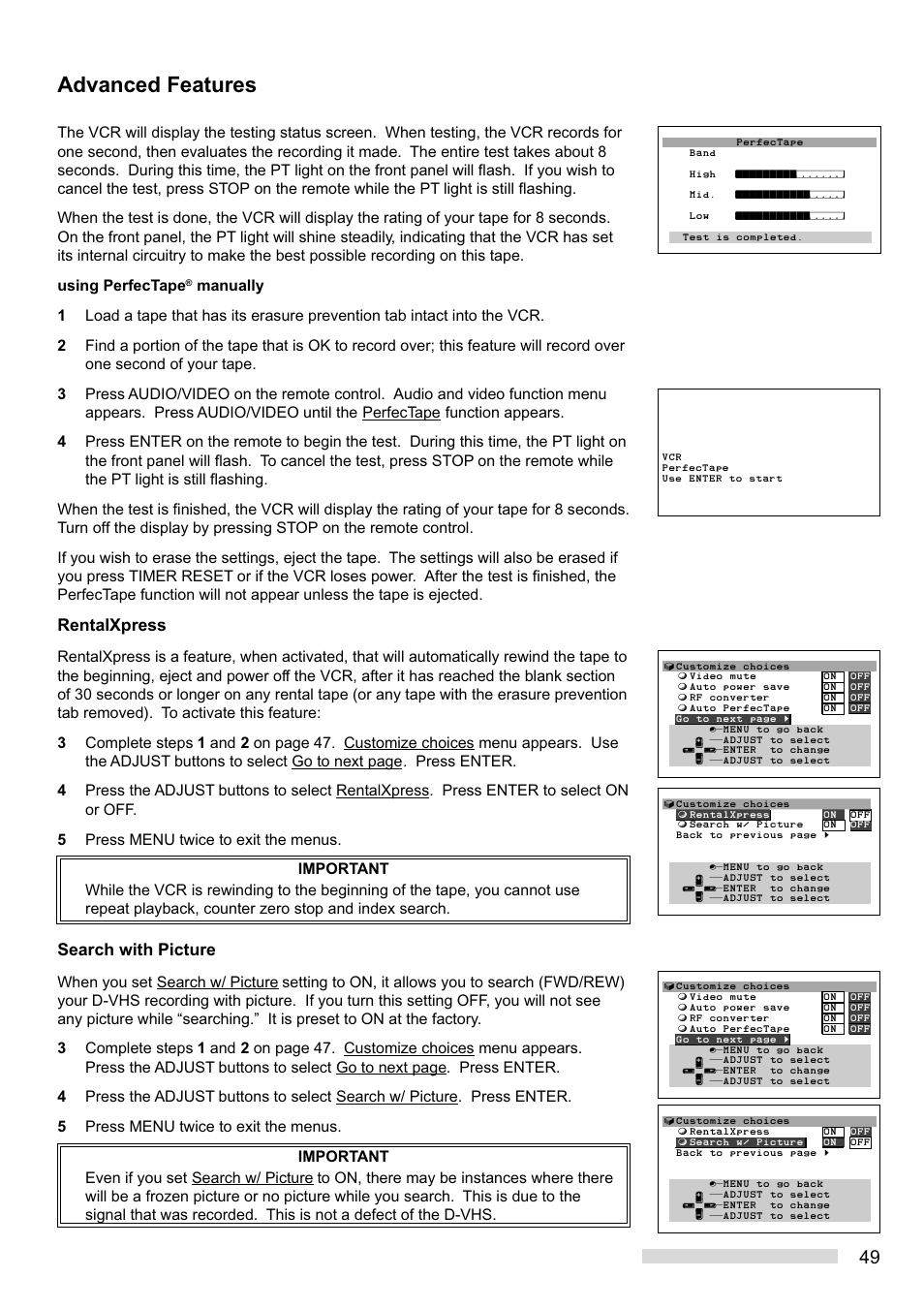 Advanced features, Rentalxpress, Search with picture | MITSUBISHI ELECTRIC HS-HD1100U User Manual | Page 51 / 64