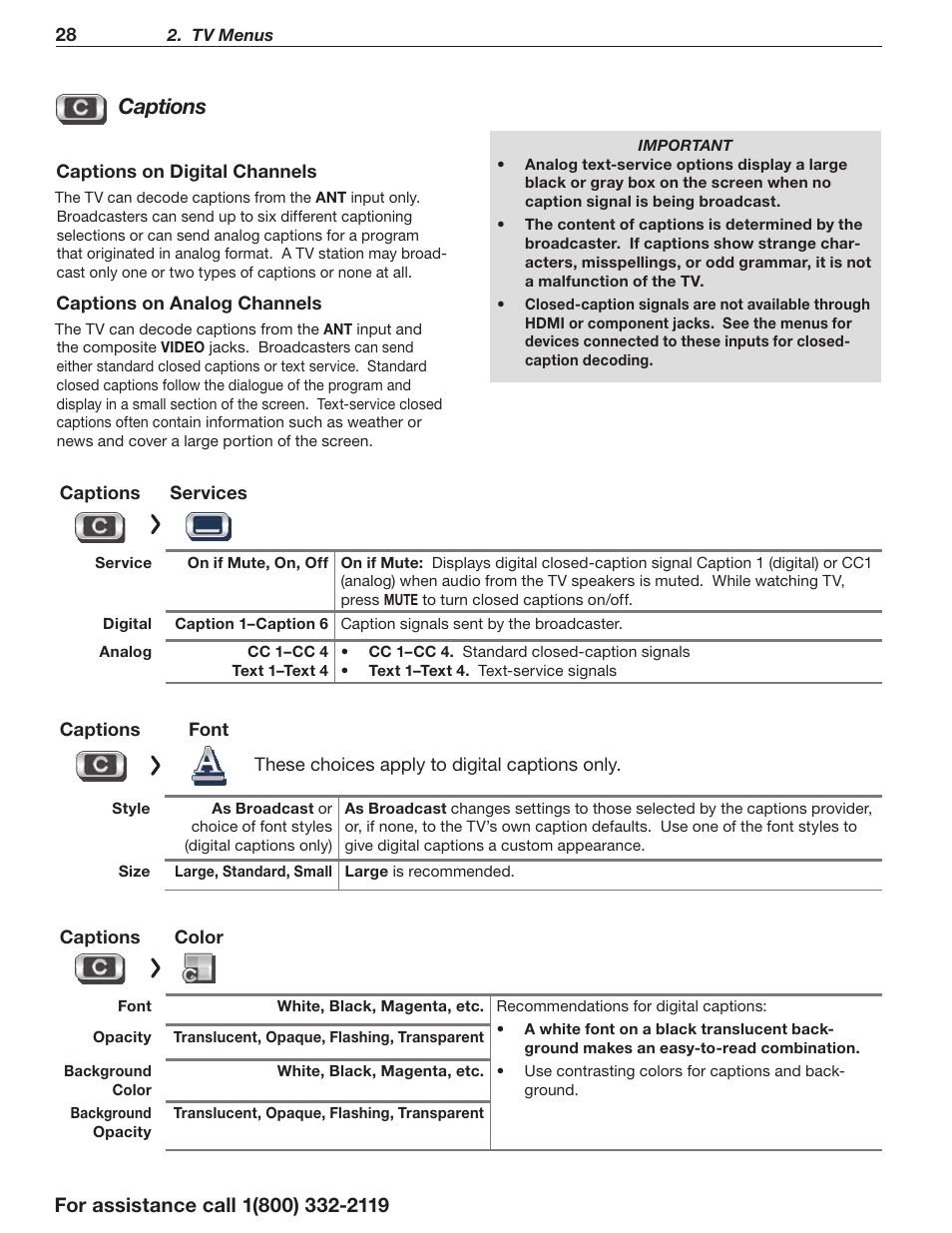 Captions | MITSUBISHI ELECTRIC 3D DLP HOME-CINEMA TELEVISION SERIES 742 User Manual | Page 28 / 62