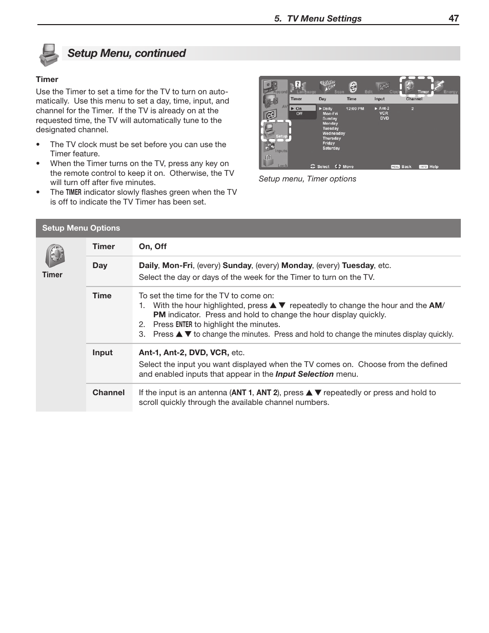 Setup menu, continued | MITSUBISHI ELECTRIC WD-57833 User Manual | Page 47 / 96