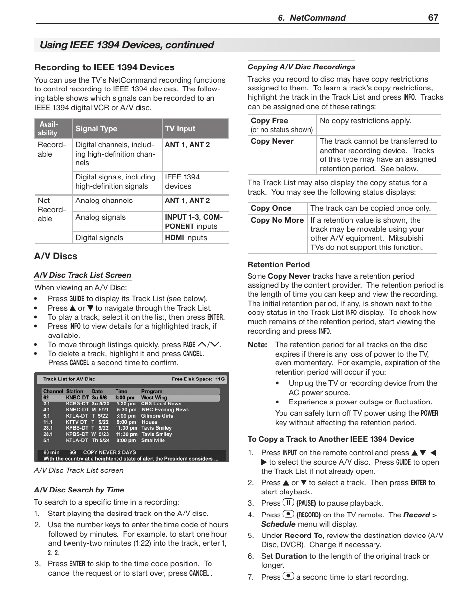 Using ieee 1394 devices, continued | MITSUBISHI ELECTRIC WD-57833 User Manual | Page 67 / 96