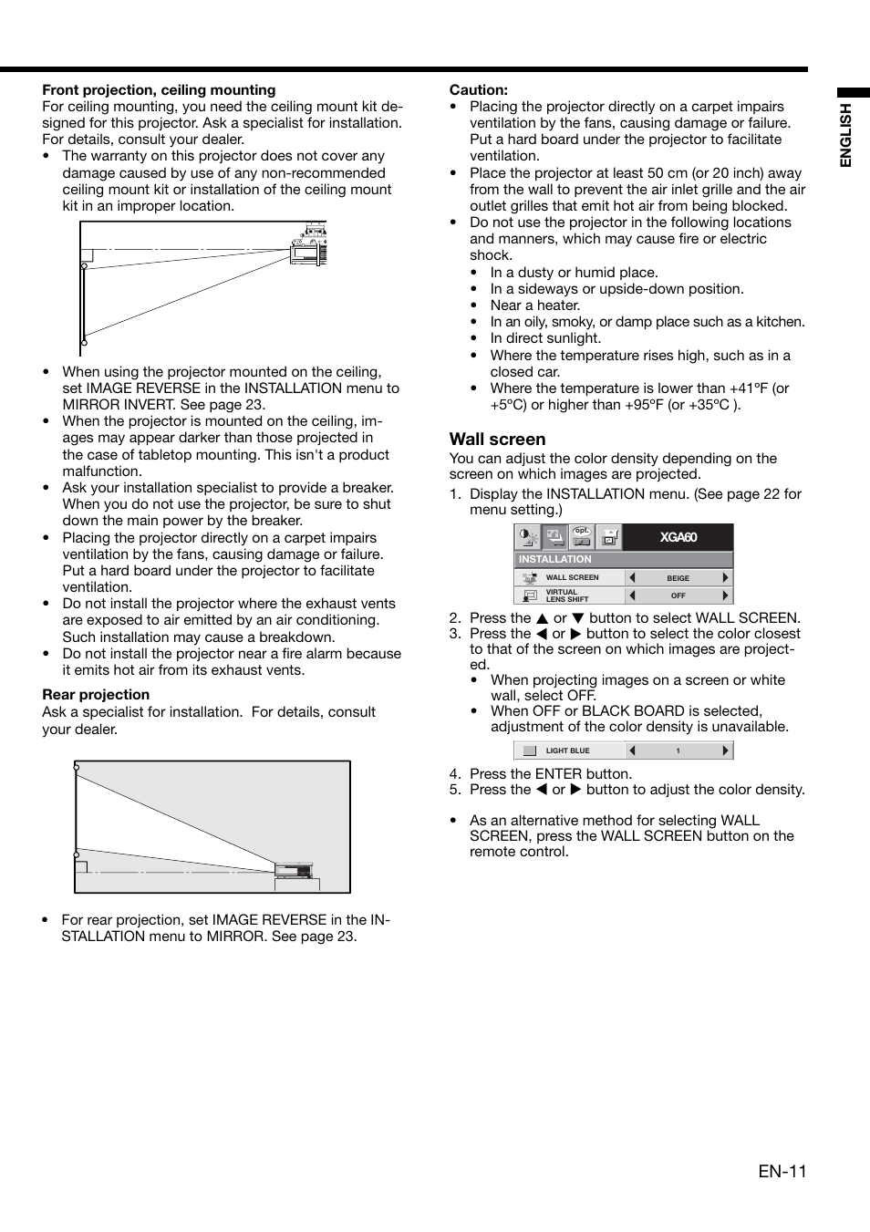 En-11, Wall screen | MITSUBISHI ELECTRIC DLP XD460U User Manual | Page 11 / 40