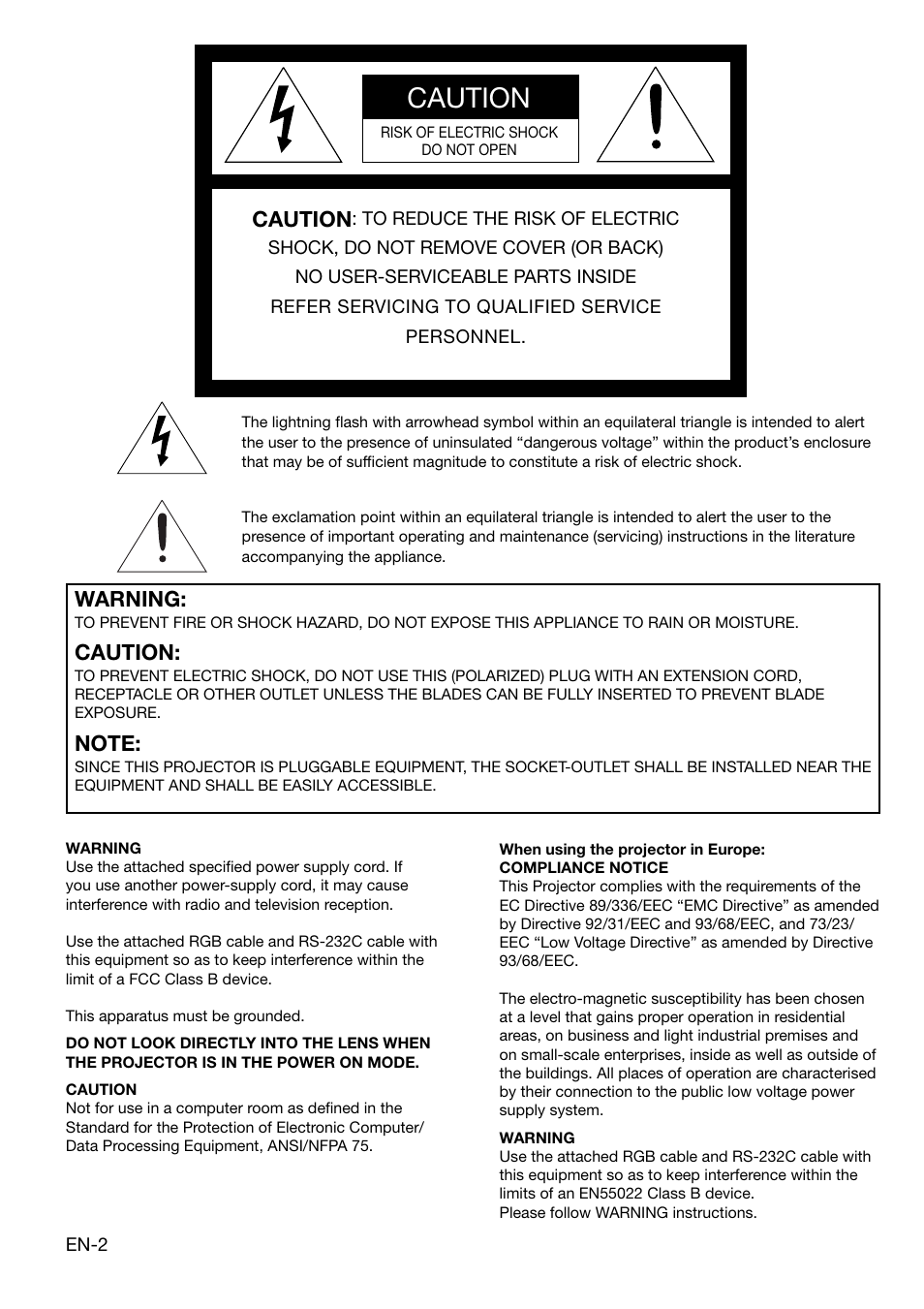 Caution, Warning | MITSUBISHI ELECTRIC DLP XD460U User Manual | Page 2 / 40