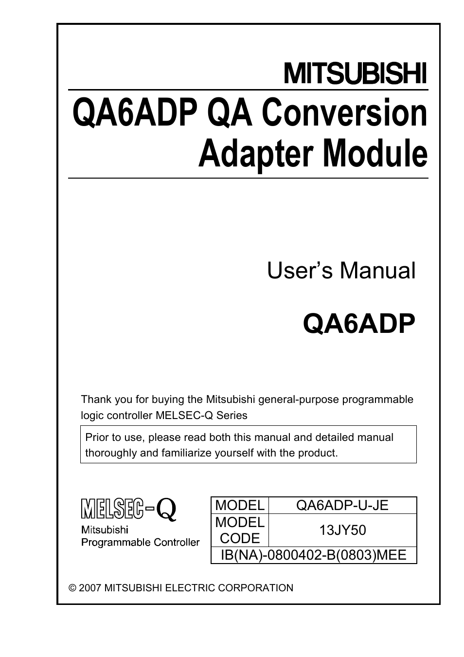 MITSUBISHI ELECTRIC QA6ADP User Manual | 20 pages