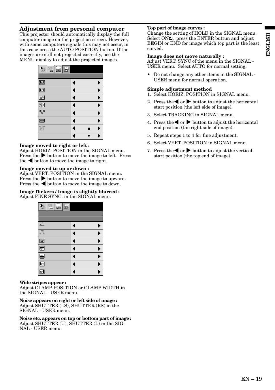 En – 19, Adjustment from personal computer, English | MITSUBISHI ELECTRIC SD200U User Manual | Page 19 / 34