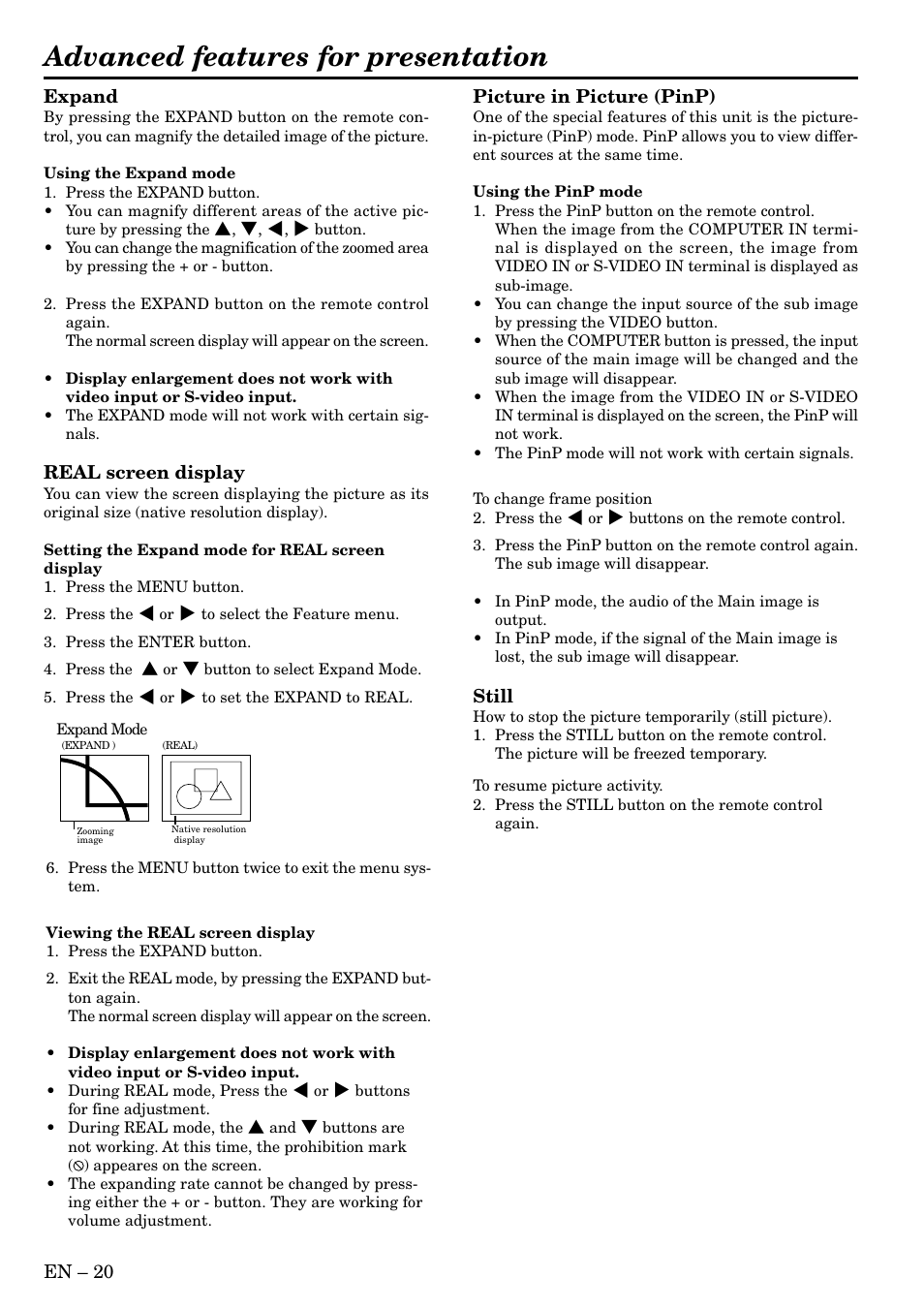 Advanced features for presentation | MITSUBISHI ELECTRIC SD200U User Manual | Page 20 / 34