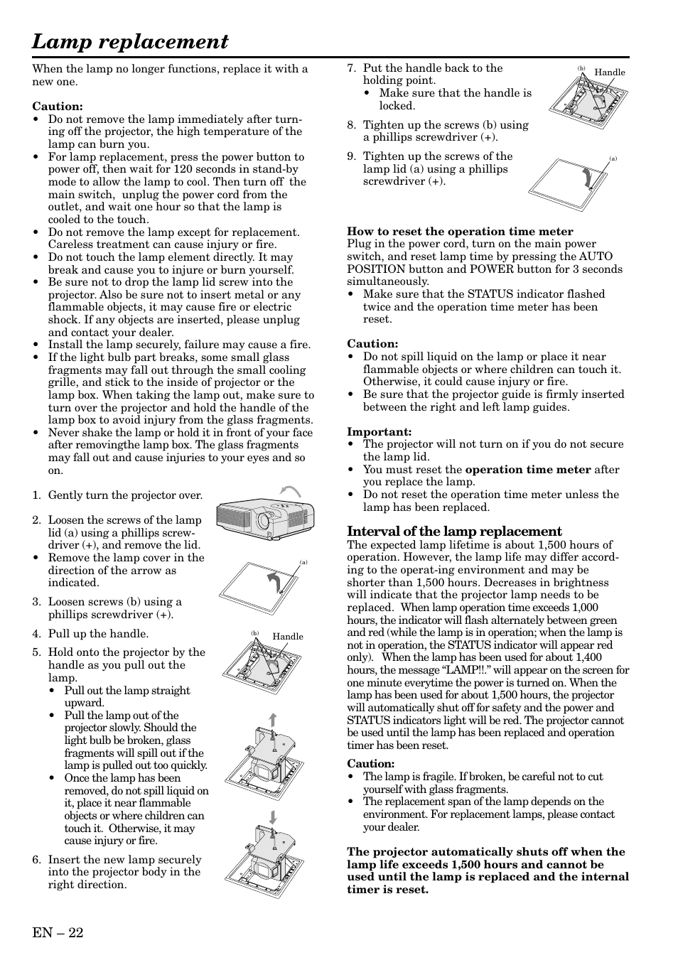 Lamp replacement | MITSUBISHI ELECTRIC SD200U User Manual | Page 22 / 34