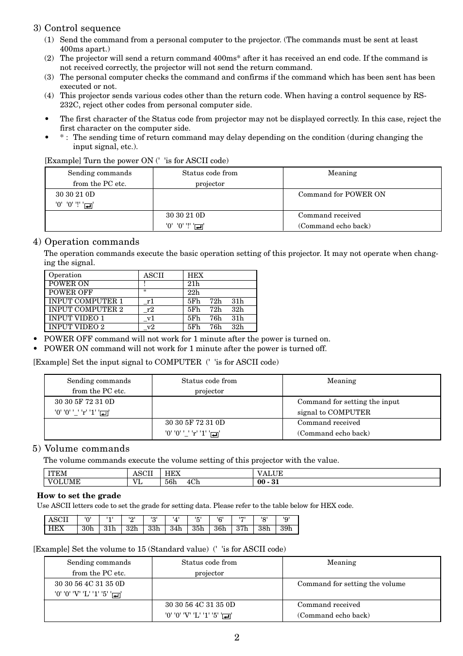 23) control sequence, 4) operation commands, 5) volume commands | MITSUBISHI ELECTRIC SD200U User Manual | Page 32 / 34