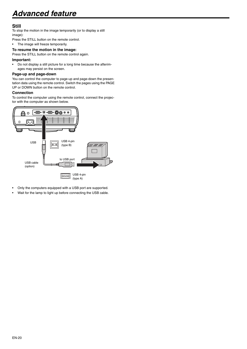 Advanced feature, Still | MITSUBISHI ELECTRIC XD110U User Manual | Page 20 / 30