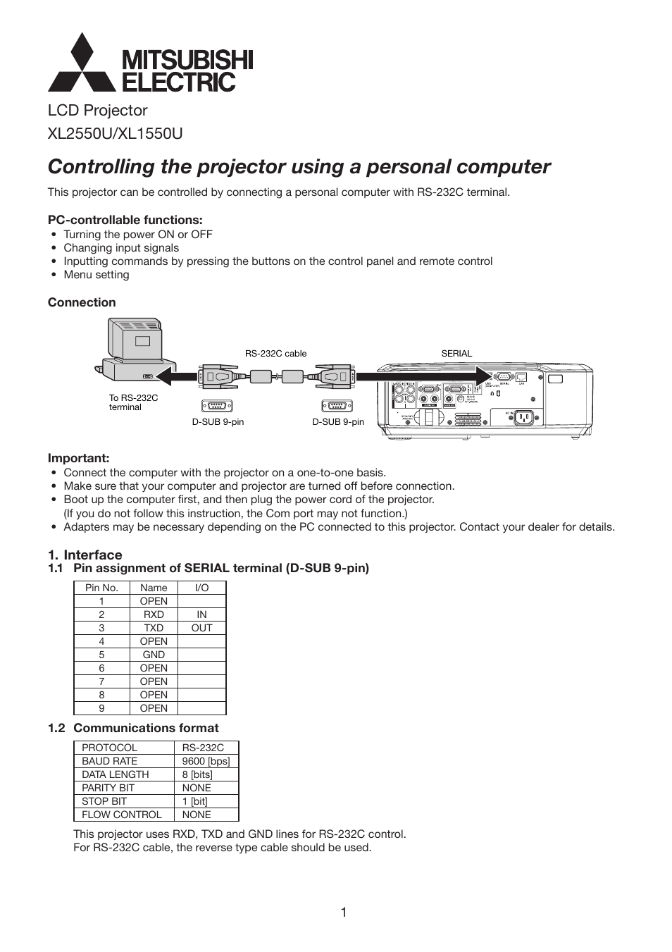 MITSUBISHI ELECTRIC XL1550U User Manual | 8 pages