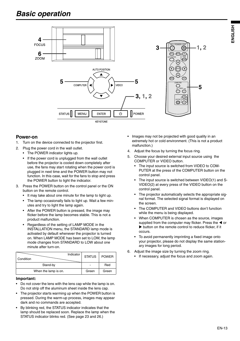 Basic operation, Power-on | MITSUBISHI ELECTRIC XD110U SD110U User Manual | Page 13 / 30