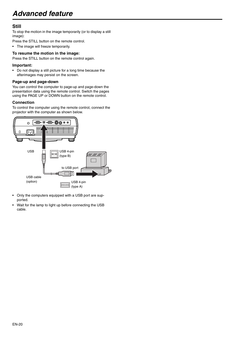 Advanced feature, Still | MITSUBISHI ELECTRIC XD110U SD110U User Manual | Page 20 / 30