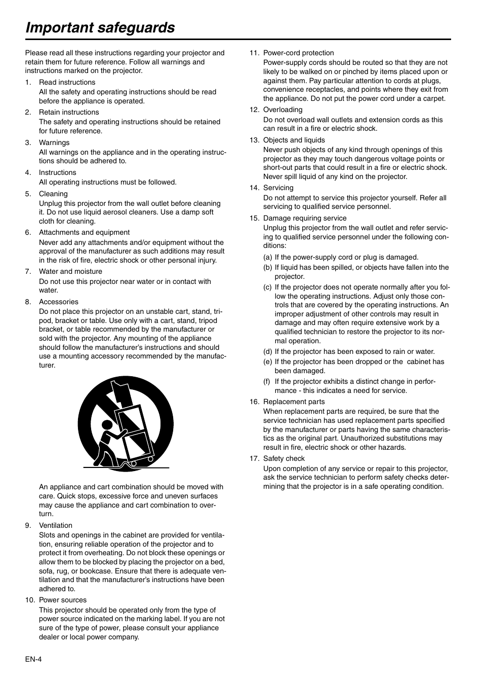 Important safeguards | MITSUBISHI ELECTRIC XD110U SD110U User Manual | Page 4 / 30