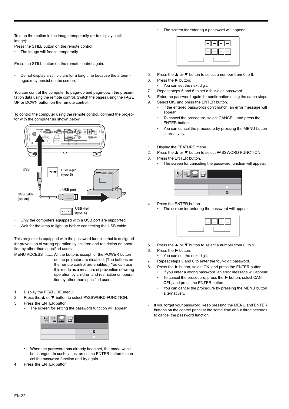 Advanced feature, Still, Password function | MITSUBISHI ELECTRIC XD435U-G User Manual | Page 22 / 31