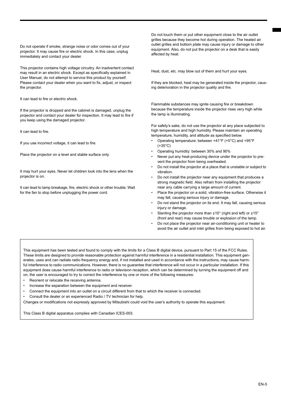 Warning | MITSUBISHI ELECTRIC XD435U-G User Manual | Page 5 / 31