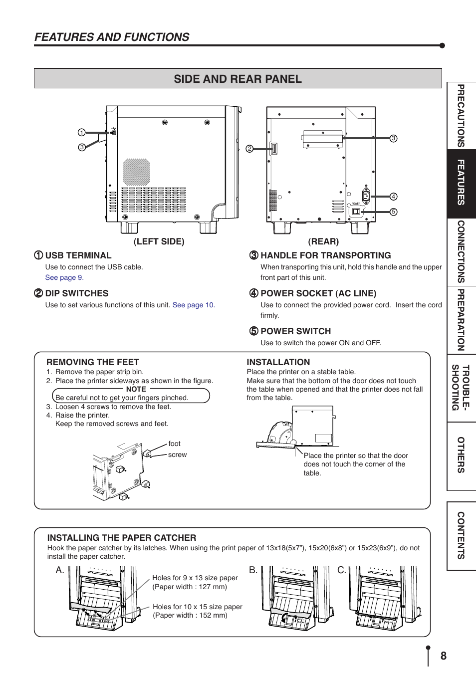 Side and rear panel features and functions | MITSUBISHI ELECTRIC CP9800DW User Manual | Page 11 / 27