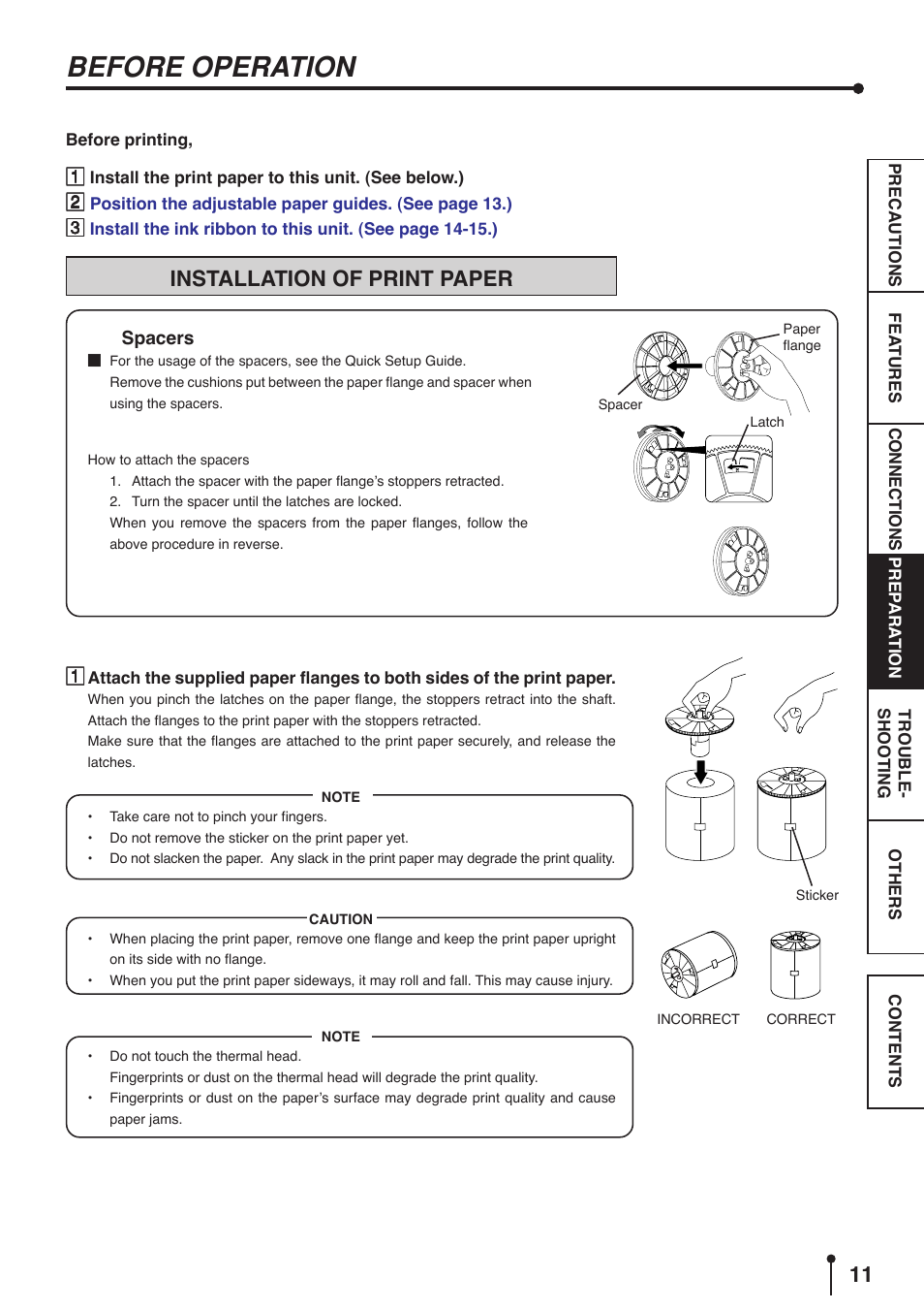 Before operation, Installation of print paper | MITSUBISHI ELECTRIC CP9800DW User Manual | Page 14 / 27