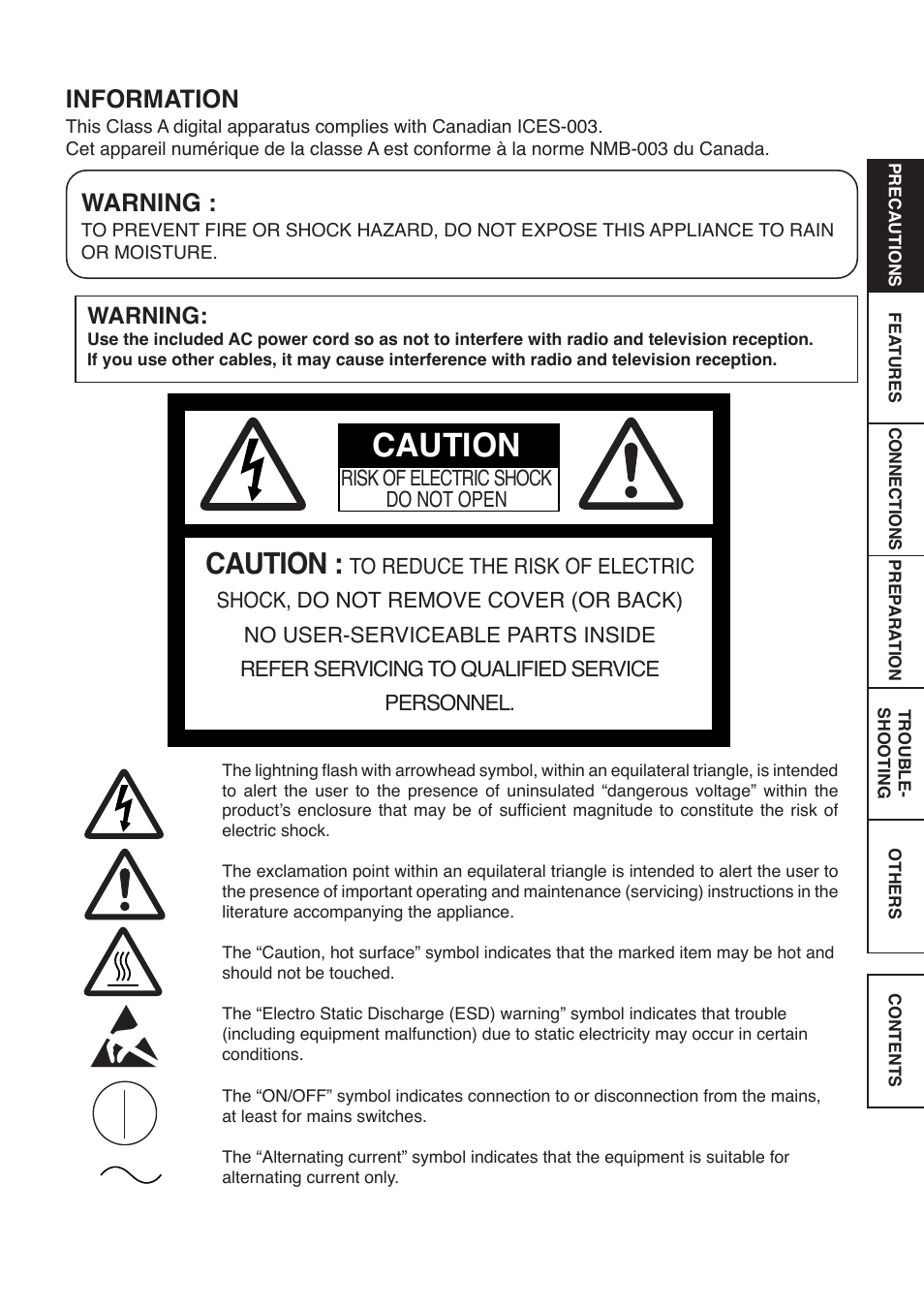 Caution, Information, Warning | MITSUBISHI ELECTRIC CP9800DW User Manual | Page 2 / 27
