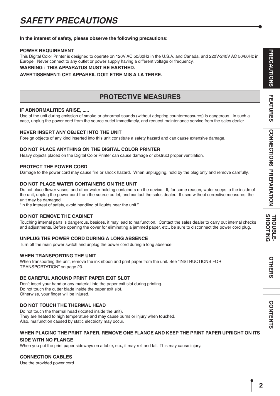 Safety precautions, Protective measures | MITSUBISHI ELECTRIC CP9800DW User Manual | Page 5 / 27