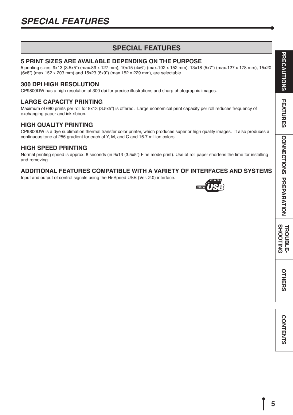 Special features | MITSUBISHI ELECTRIC CP9800DW User Manual | Page 8 / 27