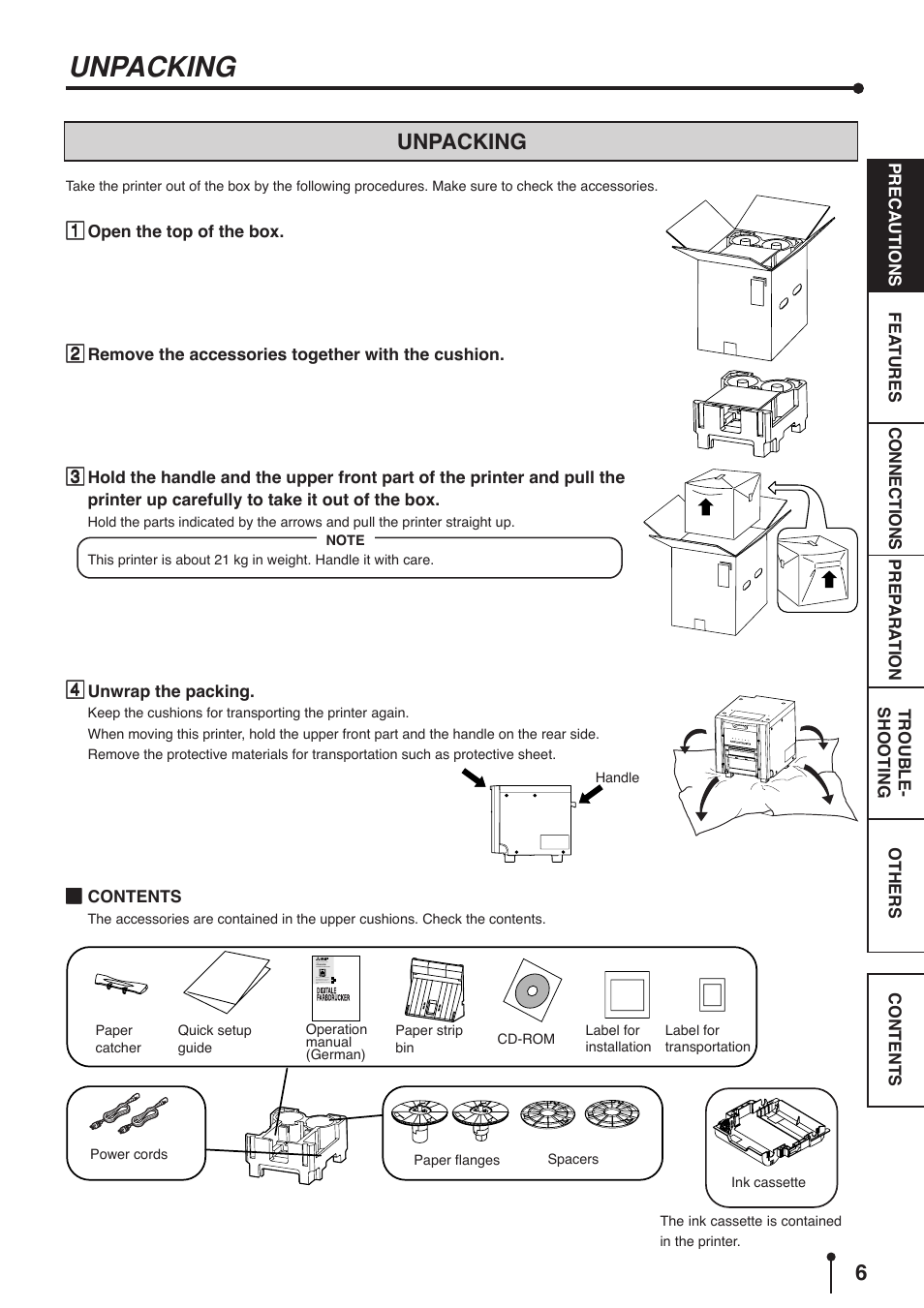 Unpacking | MITSUBISHI ELECTRIC CP9800DW User Manual | Page 9 / 27