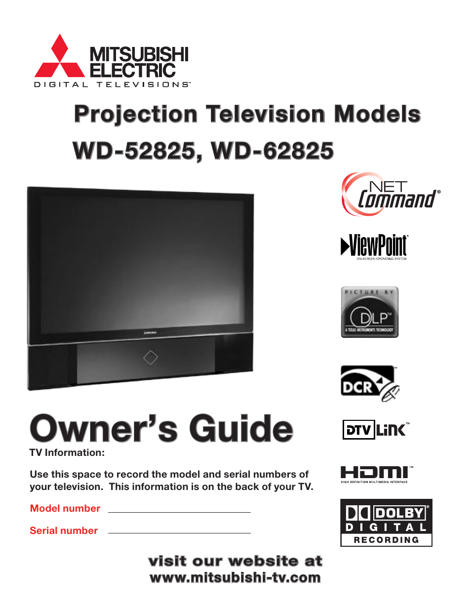 MITSUBISHI ELECTRIC WD-52825 User Manual | 112 pages