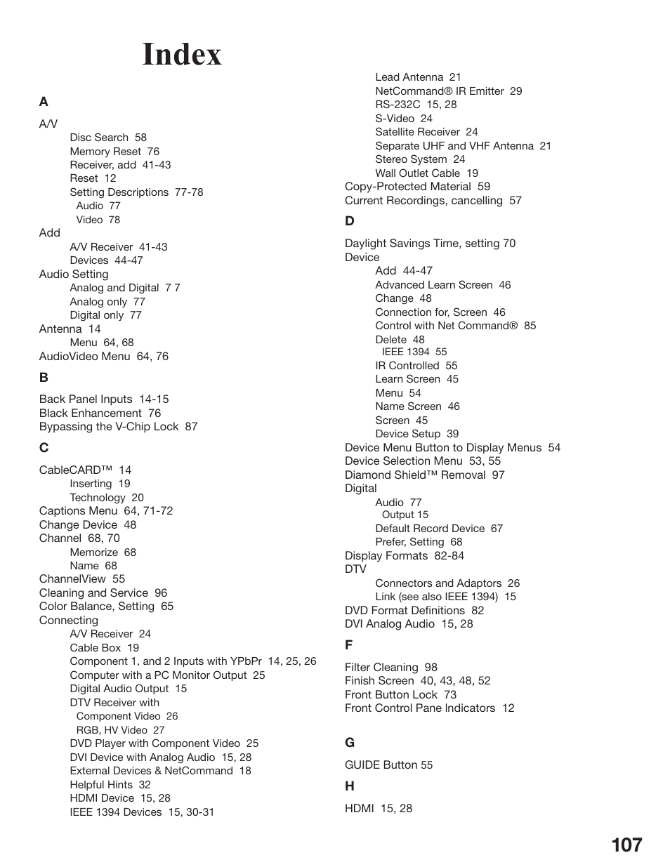 Index | MITSUBISHI ELECTRIC WD-52825 User Manual | Page 107 / 112