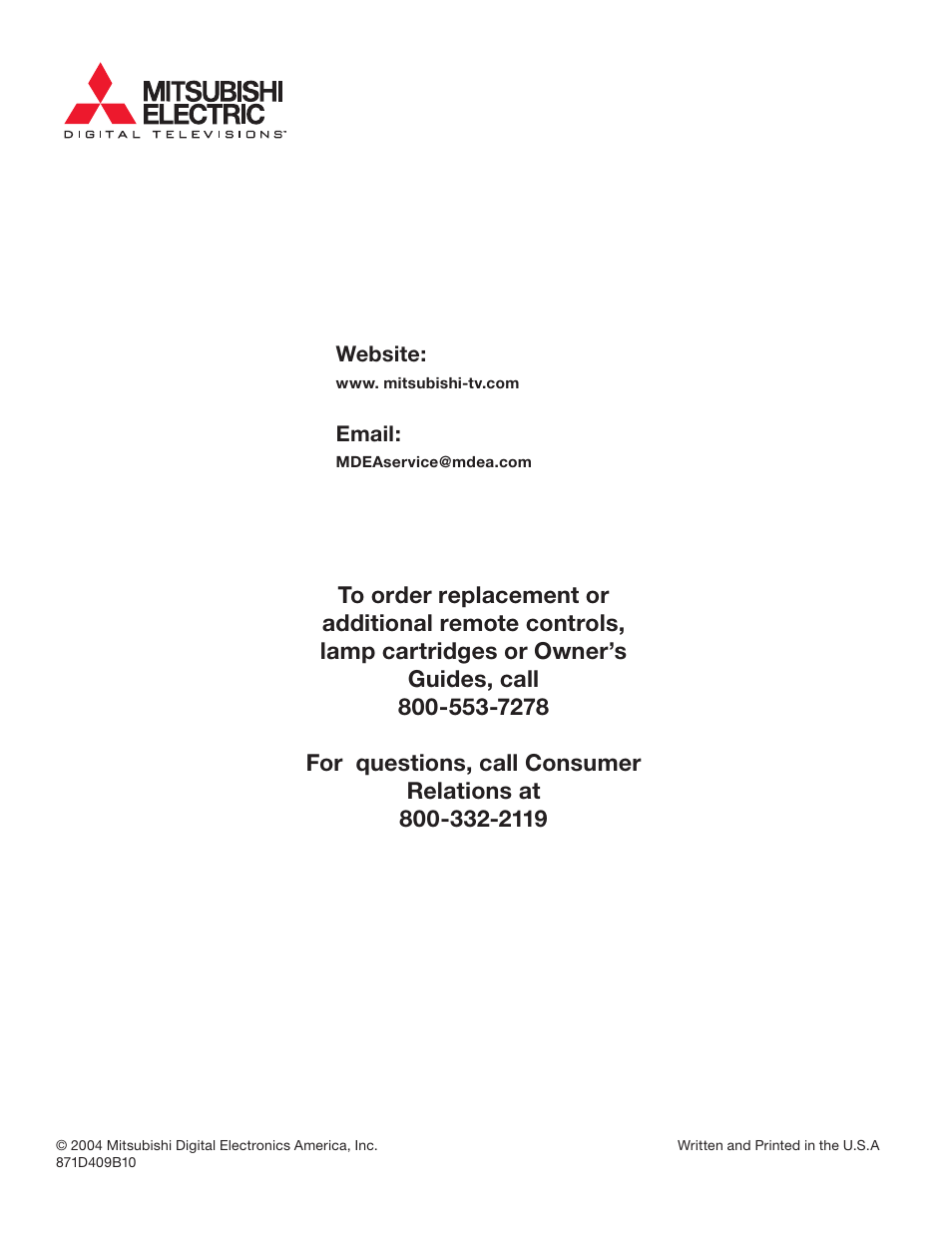 MITSUBISHI ELECTRIC WD-52825 User Manual | Page 112 / 112