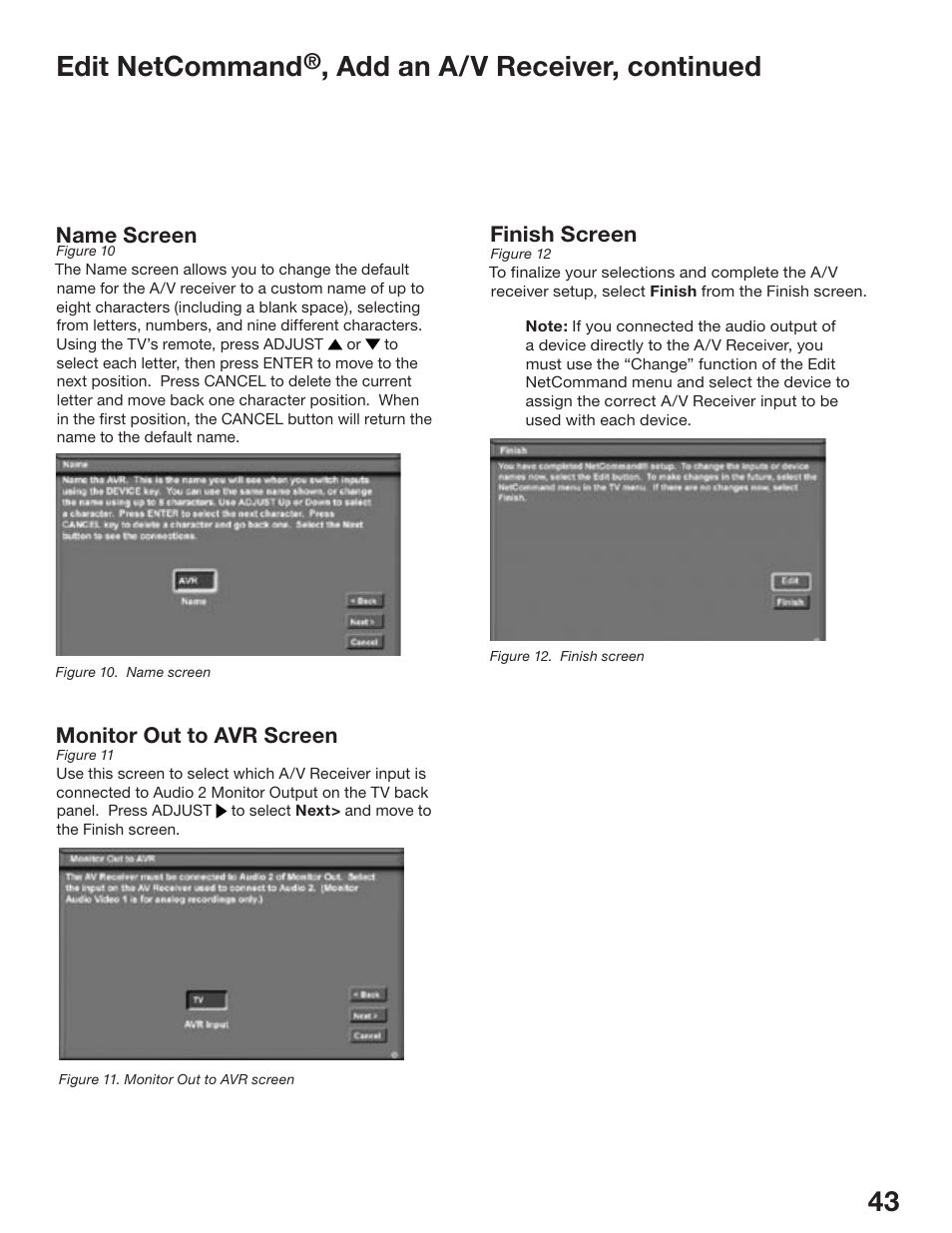 42 43 edit netcommand, Add an a/v receiver, continued | MITSUBISHI ELECTRIC WD-52825 User Manual | Page 43 / 112