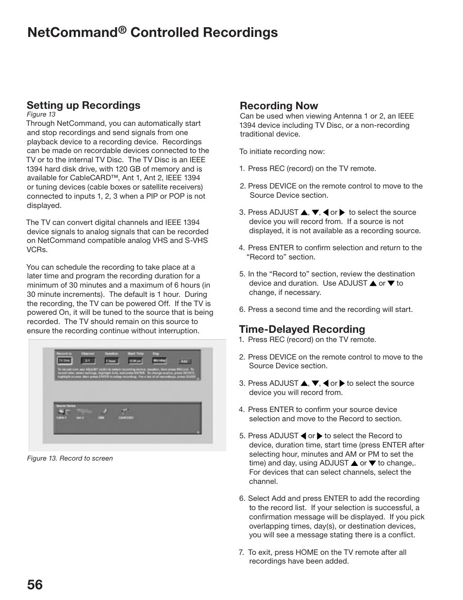 56 57 netcommand, Controlled recordings, Setting up recordings | Recording now, Time-delayed recording | MITSUBISHI ELECTRIC WD-52825 User Manual | Page 56 / 112