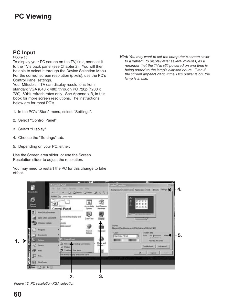 60 61 pc viewing | MITSUBISHI ELECTRIC WD-52825 User Manual | Page 60 / 112