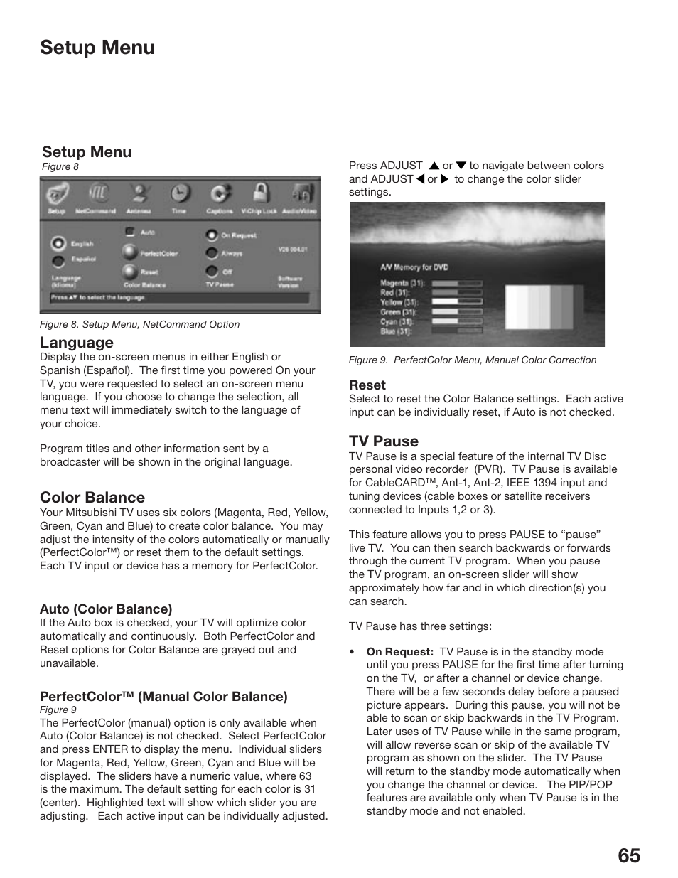 Setup menu | MITSUBISHI ELECTRIC WD-52825 User Manual | Page 65 / 112